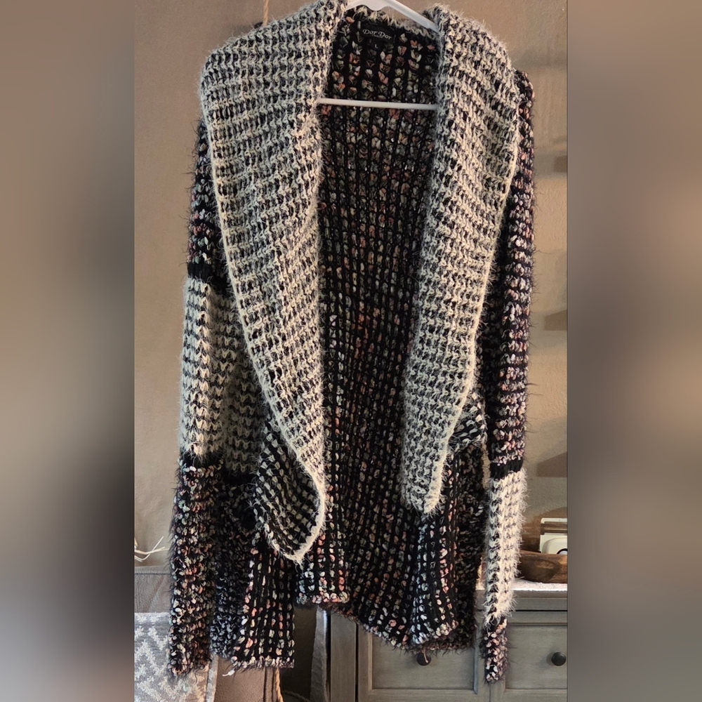 Elegant Black and White Knit Cardigan